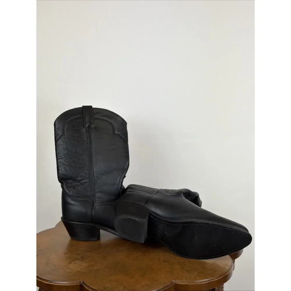 Abilene Black Leather Western Boots Padded Shaft Toe Stitching Men's 9.5D USA